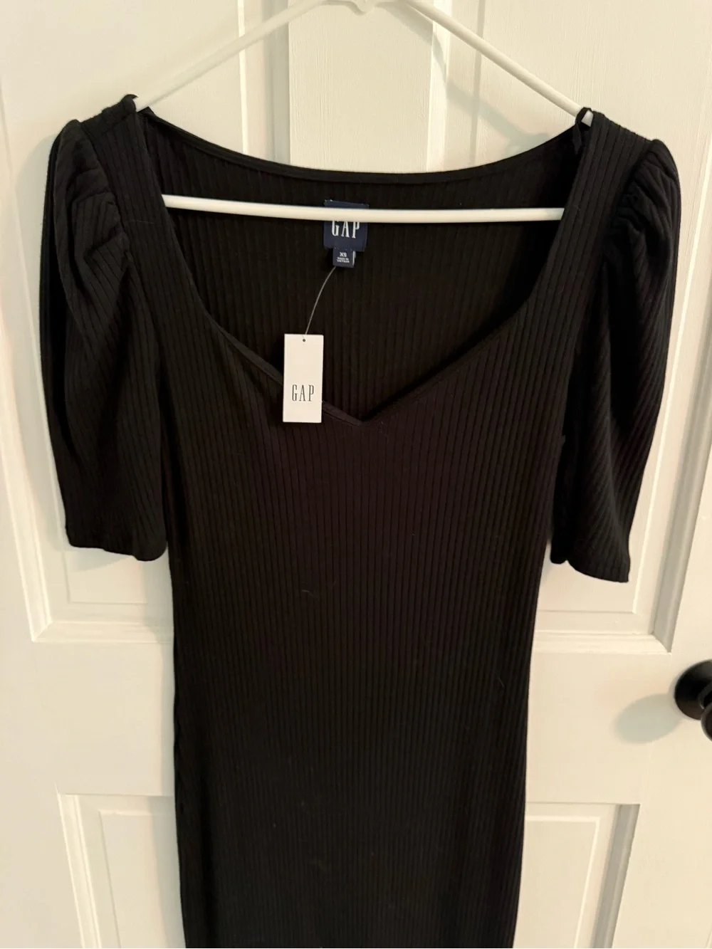 GAP Black Ribbed V-Neck Bodycon Midi Dress